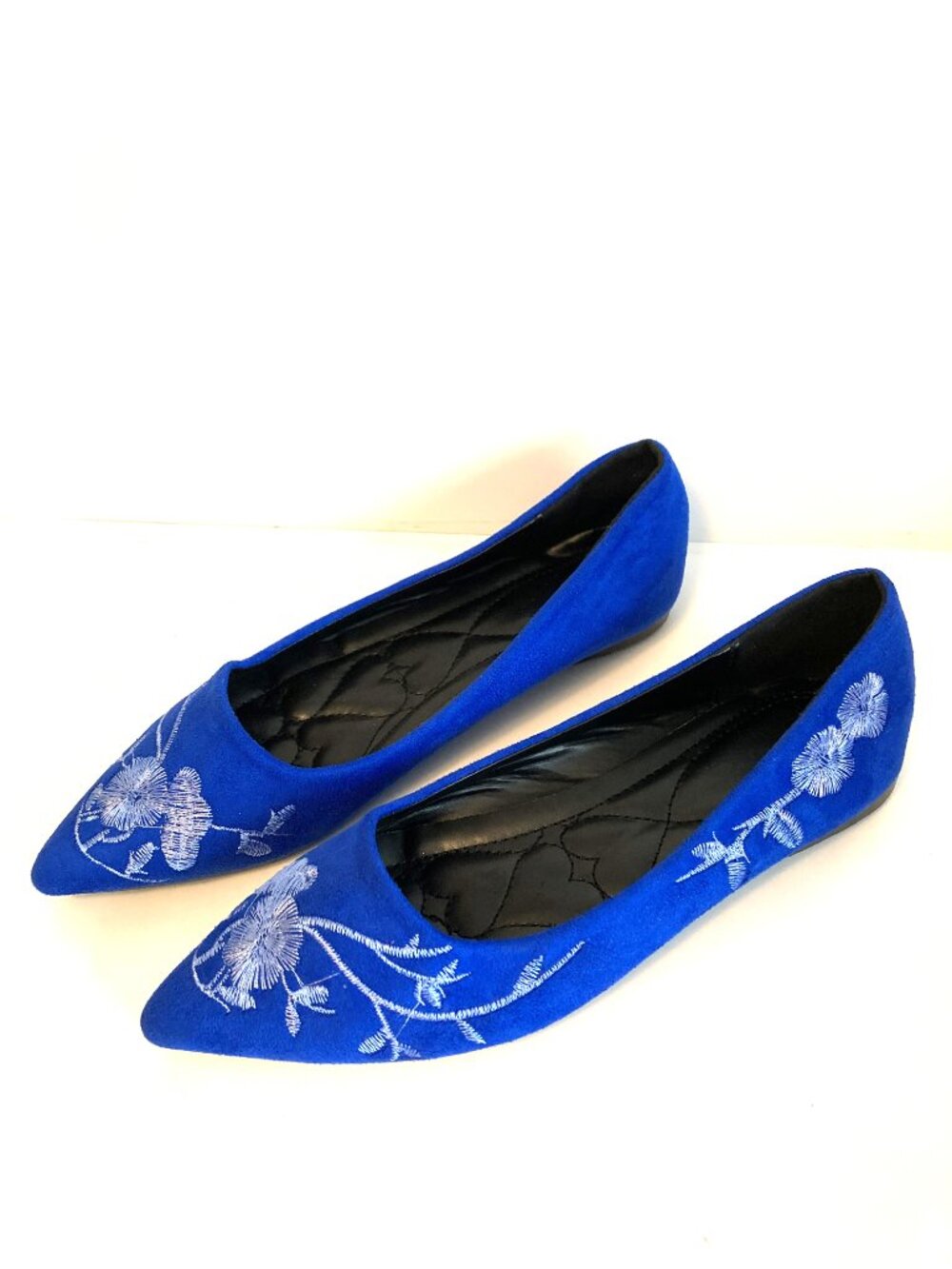 Royal Blue Embroider Faux Suede Ballet Flats Shoes Size US 9/China 41
